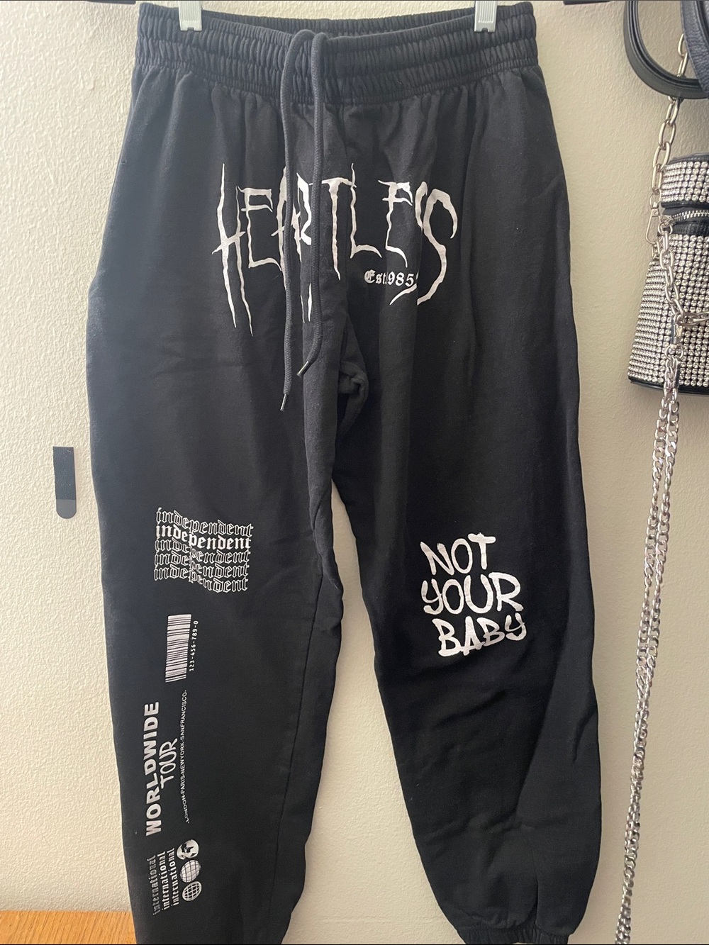 PrettyLittleThing Black Graphic 'Not Your Baby' Track Joggers